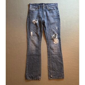 Authentic Icon Distressed Studded Bootcut Patched Jeans 32x32 Flare SEE DESC